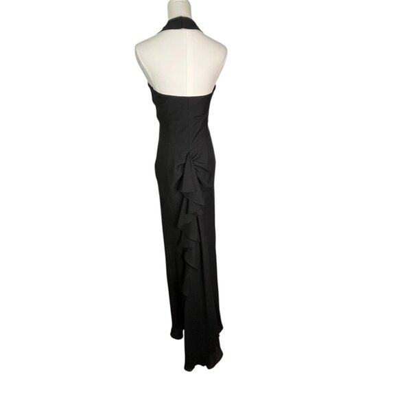 Vintage Y2K Betsy & Adam Black Halter Ruffle Back Long Gown Black Tie Dress Sz 4 - Picture 6 of 10